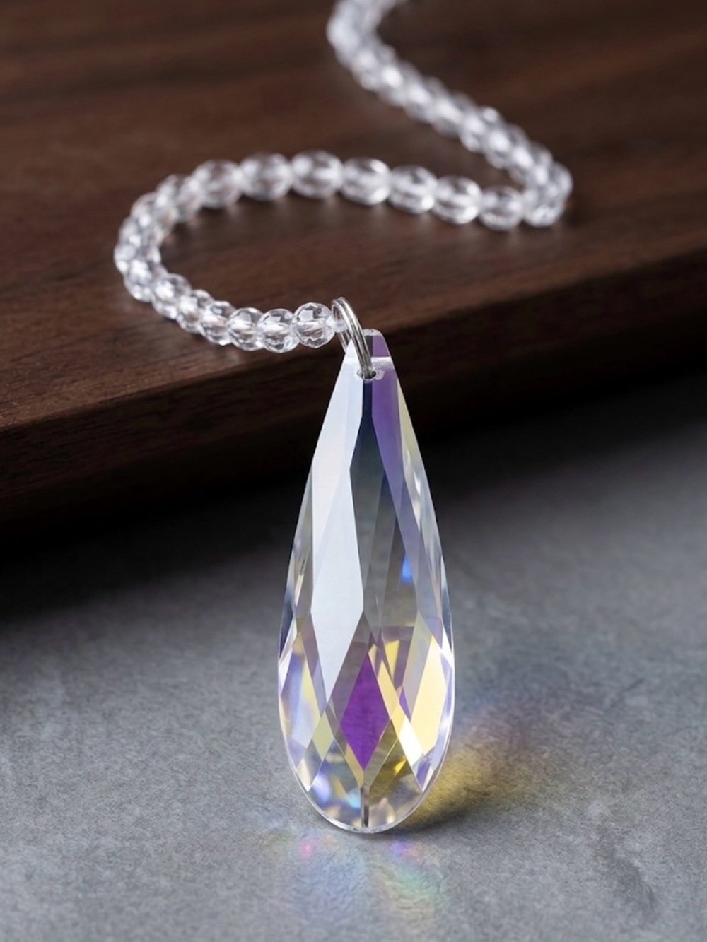 Artisan Iridescent Clear Teardrop Crystal Pendant